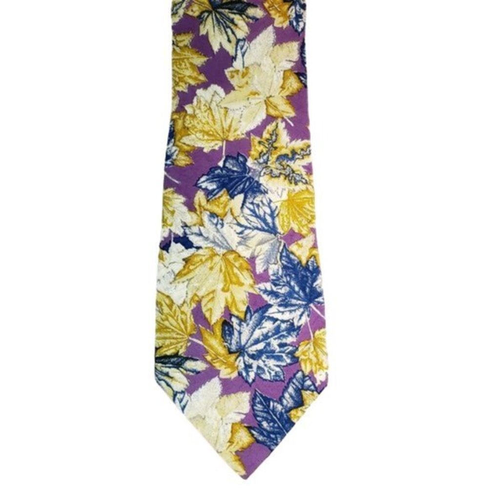 Oscar de la Renta Silk Tie Purple & Autumn Leaves